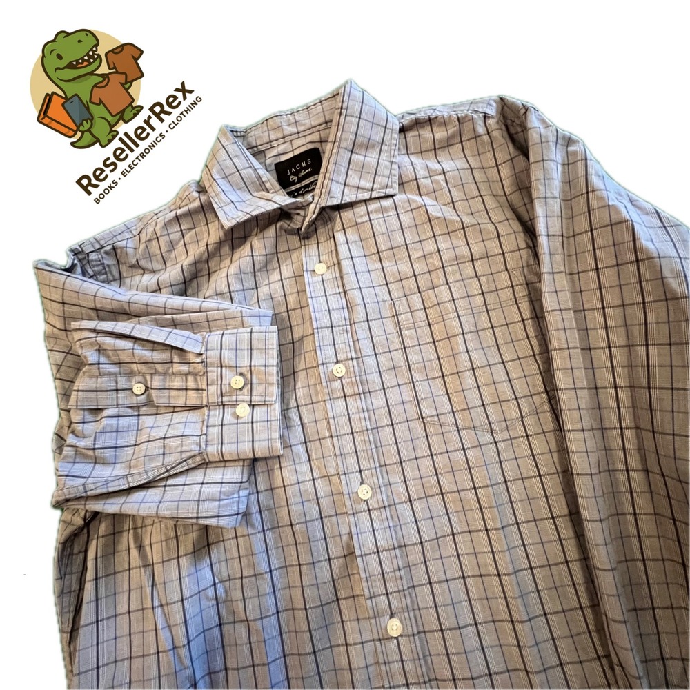 Jachs NY Mens Long Sleeve Button Down Plaid Shirt Gray Blue White Size‎ L
